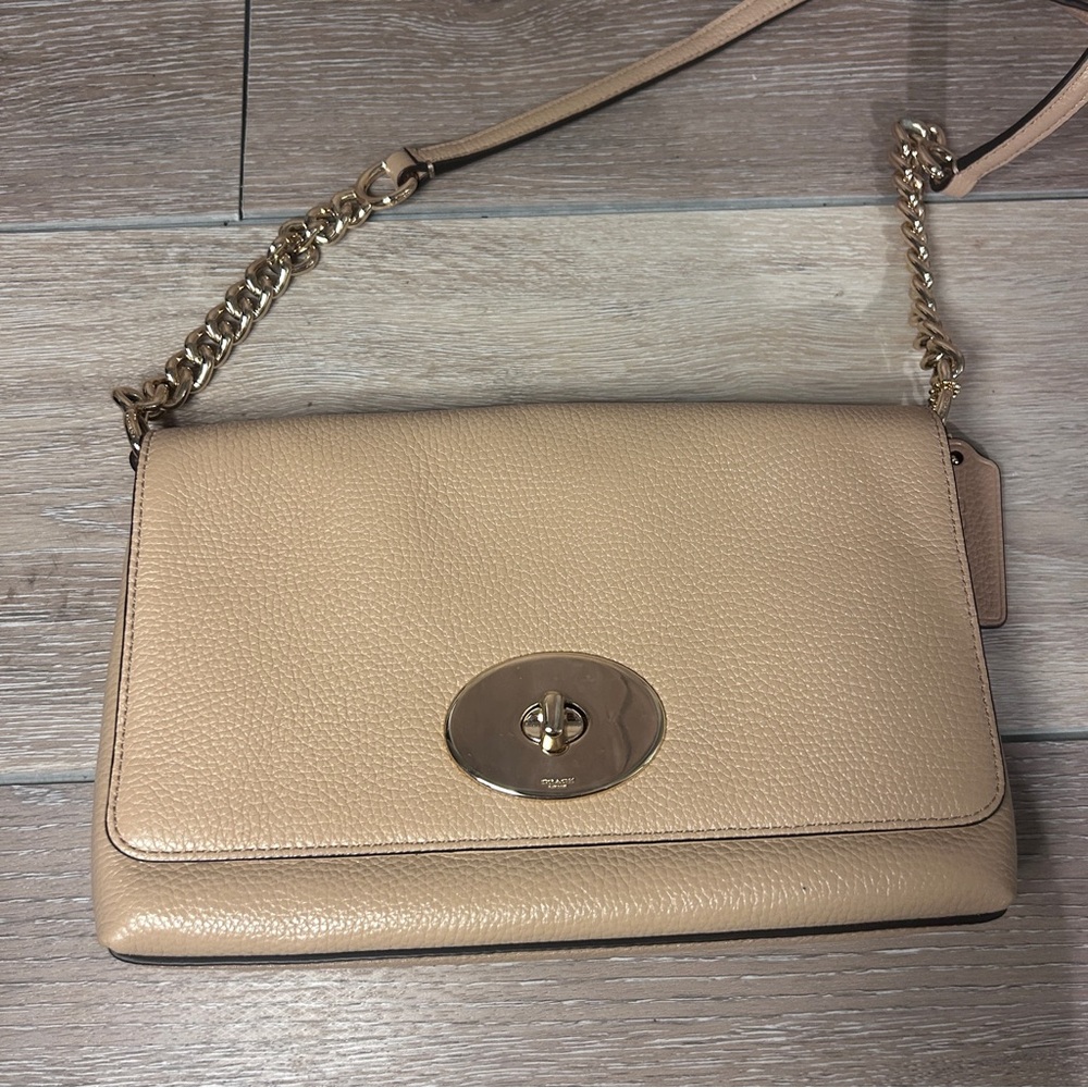 Coach Tan Crossbody Bag with Gold Hardware